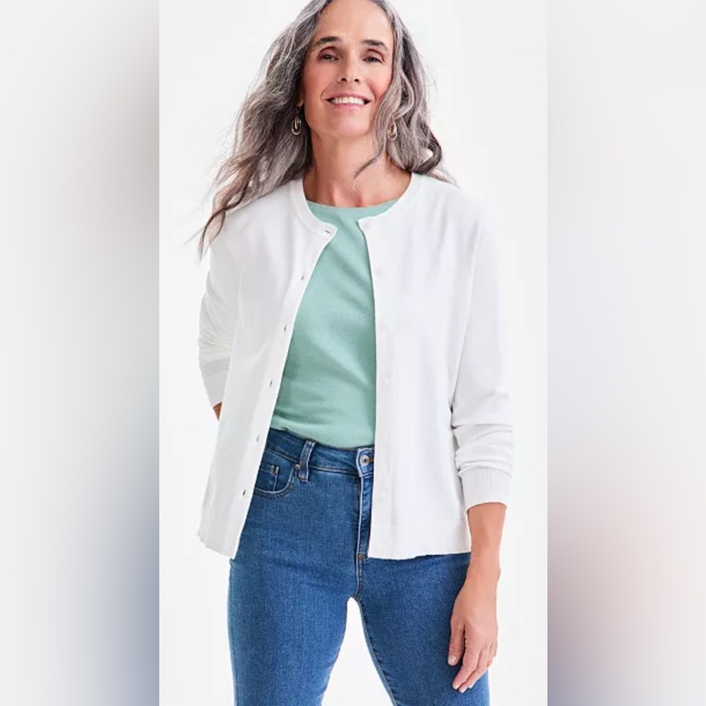Style & Co. White Button Cardigan Sweater